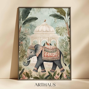 Indian Wall Art Elephant Art Indian Folk Art Travel Gift Living Room Decor Indian Vintage Palace PRINTABLE Digital Download