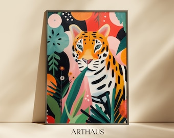 Maximalist Cheetah Wall Art, Colorful Jungle Print (Digital Download)