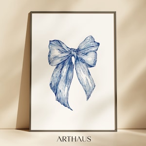Blue Bow Wall Art Coquette Art Print Trendy Art Prints Aesthetic Ribbon Wall Art Trendy Digital Print Preppy Dorm Digital Download PRINTABLE