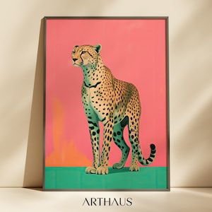 Printable Cheetah Wall Art, Pink Leopard Art Print, Boho Home Decor,  Pink Wall Art, Minimal Cheetah Art, Animal Artwork, Trendy Wall Art