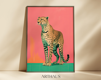 Printable Cheetah Wall Art, Pink Leopard Art Print, Boho Home Decor,  Pink Wall Art, Minimal Cheetah Art, Animal Artwork, Trendy Wall Art