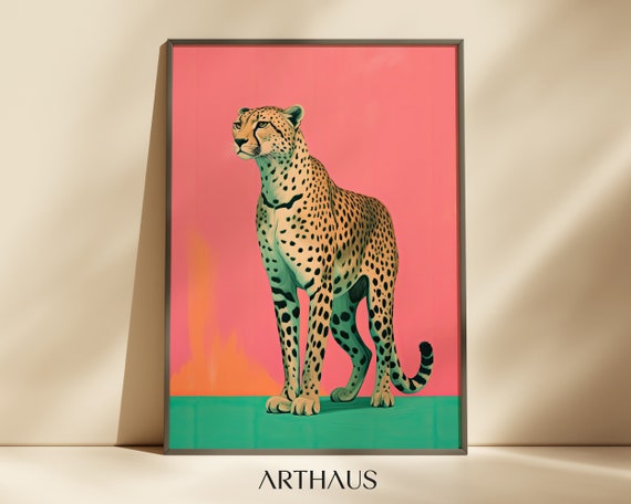 Pink Cheetah Art Print, Boho Animal Artwork (Digital Download)