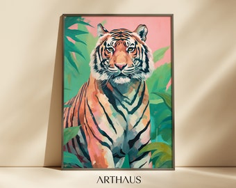 Pink Jungle Tiger Art Print | Tropical Wall Decor (Digital Download)
