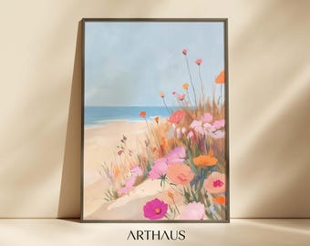 Pastel Coastal Painting Girly Apartment Decor Beach Dining Room Art Printable Summer Colourful Wall Art Impressionist Print Digital Download