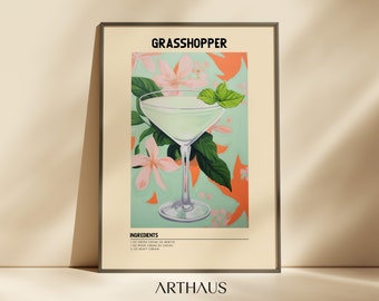 Grasshopper Cocktail Print, Trendy Bar Cart Decor (Digital Download)