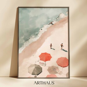 Vintage Strand Druck Maximalist Küstenästhetik Gemälde Mädchenhaftes Wohnung Dekor Rosa Printable DIGITALER Download