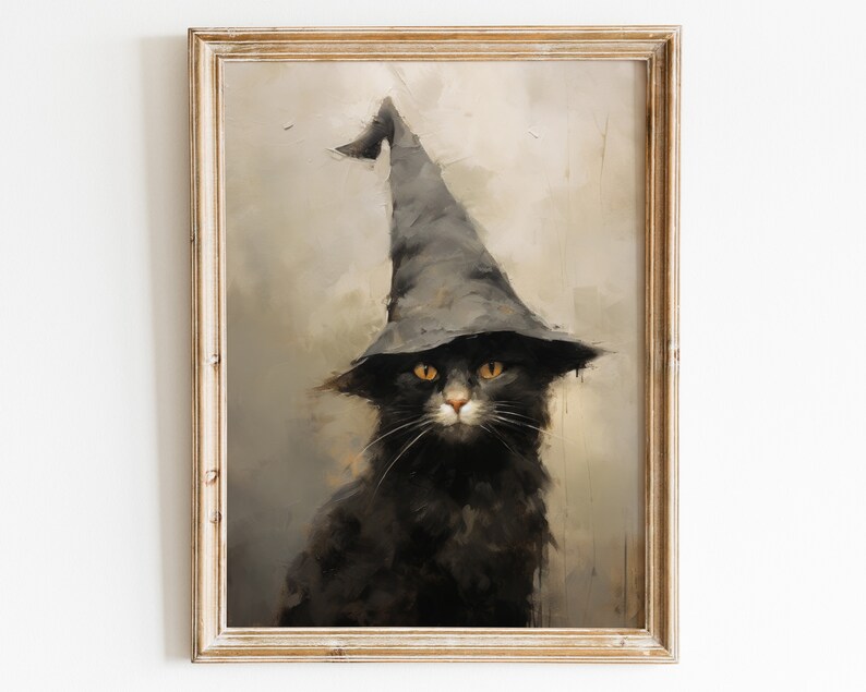 Halloween Wall Art Cute Black Cat Halloween Witchy Painting - Etsy