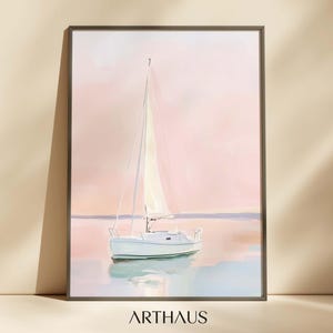 Pastel Sailboat Painting Girly Apartment Decor Beach Dining Room Art Printable Summer Colourful Poster Coastal Farmhouse Digital Download