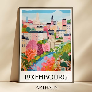 Póster de viaje de Luxemburgo, arte mural europeo, regalos de viaje a Europa, arte imprimible, decoración de pared vintage, pinturas de ciudades de moda, descarga digital