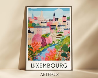 Luxembourg Travel Poster European Wall Art Europe Travel Gifts Printable Art Vintage Wall Decor Trendy City Paintings Digital Download