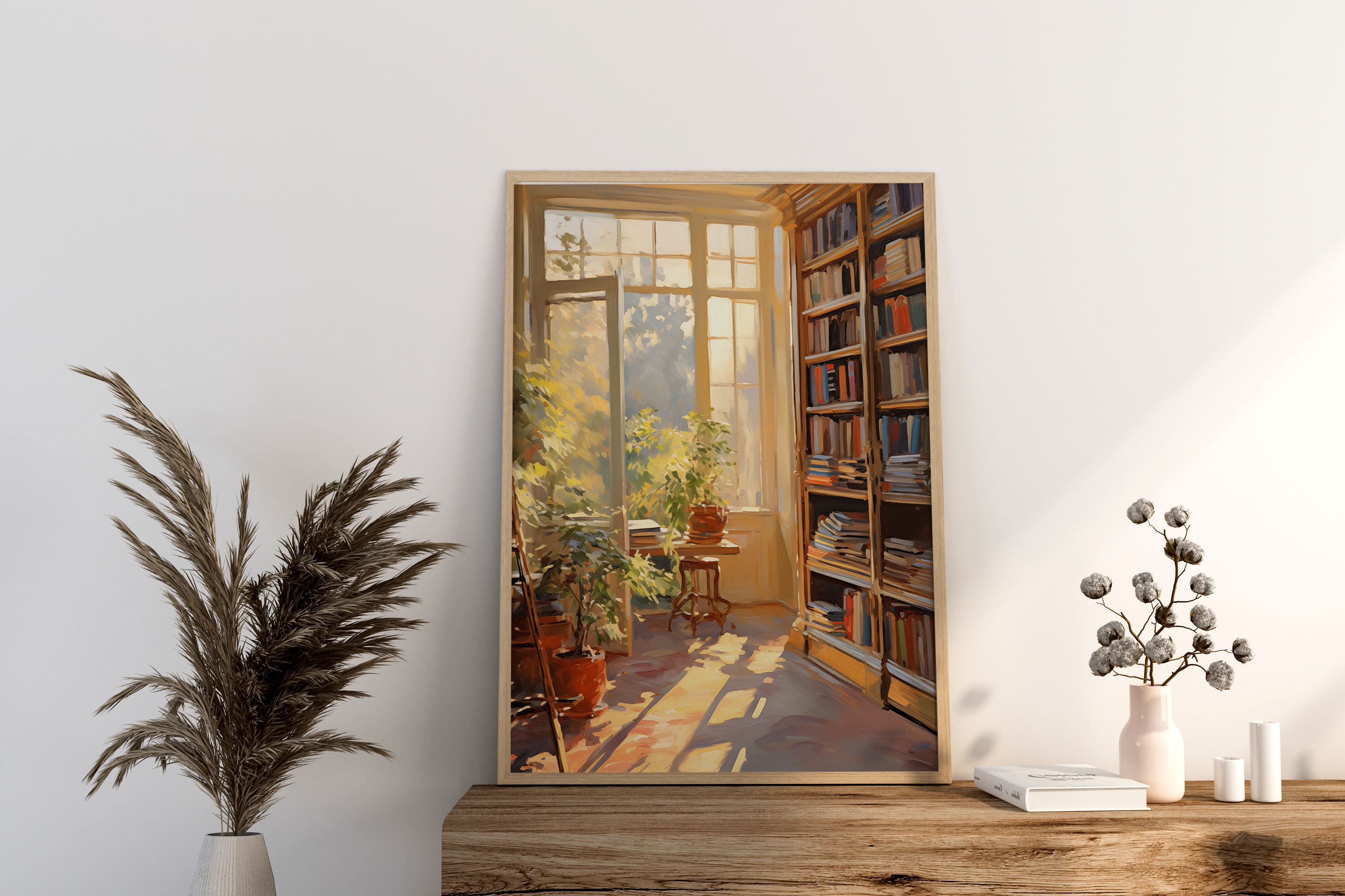 Vintage Library Poster Book Shop Print Book Lovers Gift Painting ...