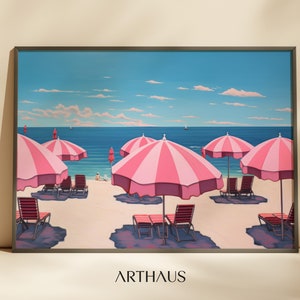 Vintage Beach Print Abstract Coastal Painting Girly Apartment Decor Maximalist Wall Art Pink Printable DIGITAL Download