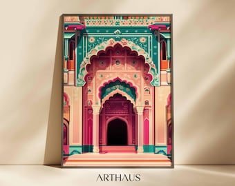 Jaipur Palace Art Print: Indian Folk Art Decor (Digital Download)