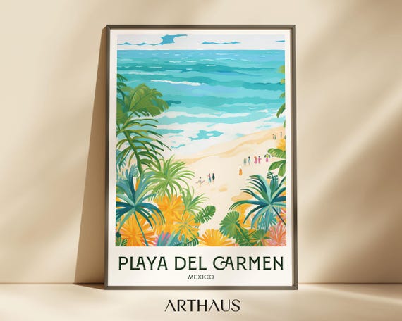 Playa Del Carmen Travel Poster Mexico Digital Print Retro Wall Art Maximalist Home Decor Vintage Lover Cities Digital Download