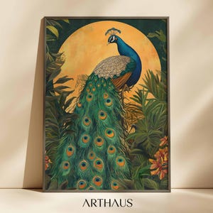 Traditional Indian Folk Wall Art Green Peacock Painting Bird Living Room Decor Antique Indian Art Mughal Indian Painting