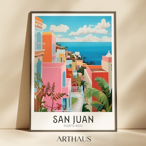 Póster de viaje de Puerto Rico Arte mural de San Juan Arte mural moderno de mediados de siglo Póster de Puerto Rico Impresiones para pasillos Descarga digital