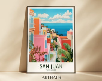 Puerto Rico Travel Poster San Juan Wall Art Mid Century Modern Wall Art Puerto Rico Poster Hallway Prints Digital Download