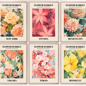 Flower Market Set of 6, Gallery Wall Set, Flower Market Print, Botanical Wall Art, Flower Poster Set, Flower Market Poster, Digital Prints