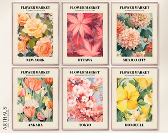 Conjunto de láminas decorativas para pared con temática de mercado floral y ciudad botánica (impresiones digitales).