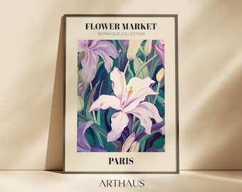 Paris Flower Market Print, Purple Floral Wall Art (Digital Download)