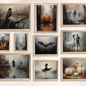 Halloween Wall Art Gallery Set of 10 Digital Prints Gothic Halloween Collage Wall Art Vintage Halloween Gothic Style Dark Academia