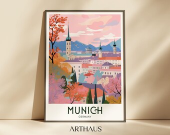 Munich Germany Travel Poster, Mid-Century European City Print (Digital Download)