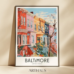 Poster di viaggio di Baltimora Maryland Stampa Retro Città degli Stati Uniti Arte murale Poster di viaggio retrò massimalista di Baltimora Download digitale