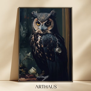 Moody Vintage Printable Owl Dark Academia Print Moody Gothic Wall Art Dark Cottage core Digital Download Instant Download Oil Painting