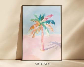 Pastel Palm Trees Wall Art Girly Beach Print Dining Room Art Printable Summer Colourful Wall Art Tropical Aesthetic Print Digital Download