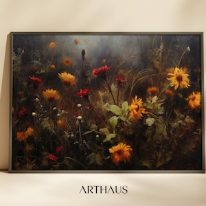 Dark Flower Painting Printable Art Moody Floral Wall Art Dark Academia Print Gothic Flower Painting Victorian Wall Art Instant download