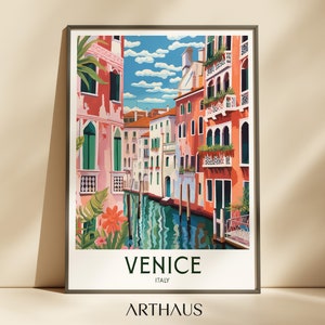 Póster de viaje de Venecia Póster de viaje de Italia Decoración de pared de Europa Arte de pared de ciudades europeas Impresiones vintage Venecia Retro Imprimible Descarga digital