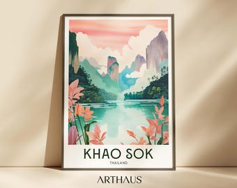 Khao Sok National Park Travel Poster, Vintage Thailand Art (Digital Download)