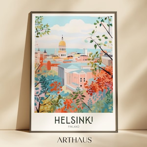 Cartaz de viagem de Helsinque Finlândia Vintage City Art Impressão de viagem colorida Europa Impressões digitais Download IMPRIMÍVEL