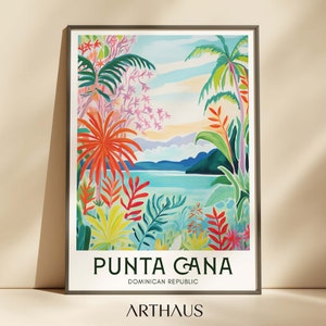 Póster de viaje de Punta Cana, arte mural dominicano, regalos de viaje al Caribe, decoración de pared de viaje vintage imprimible, pintura de ciudad de moda, descarga digital