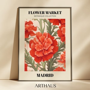Flower Market Madrid Print Red Floral Print Flower Market Prints Trendy Wall Art Botanical Wall Art Flower Poster Digital Art Download