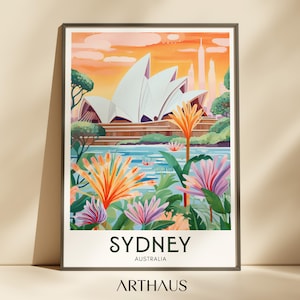 Sydney Reise Poster Australien Poster Bunte Kunst Vintage Wand Dekor trendige Aussie Kunstdrucke Maximalist Wandkunst digitaler Download