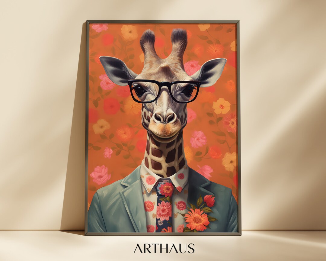Printable Giraffe Wall Art, Eclectic Giraffe Art Print, Maximalist Home