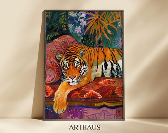 Colorful Tiger Art Print, Trendy Living Room Decor (Digital Download)