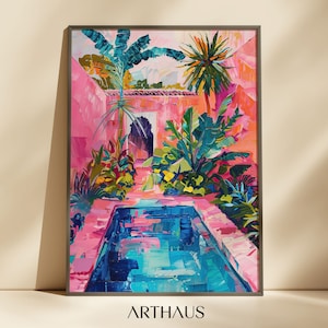 Stampa artistica di una piscina marocchina / Architettura mediterranea colorata (download digitale)