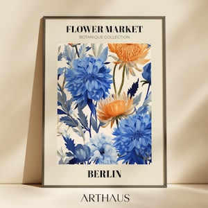 Flower Market Berlin Print Blue Floral Print Flower Market Prints Trendy Wall Art Botanical Wall Art Flower Poster Digital Art Download