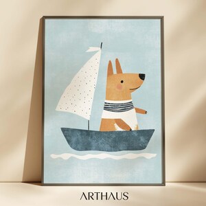 Nursery Dog Wall Art Kids Room Decor Cute Animal Printable Boho Toddler Kids Room Decor Blue Animal Print Playful Children’s Decor