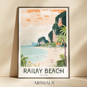 Thailand Reise Poster Railay Strand Wand Kunst Asien Reise Geschenke Printable Vintage Reise Wand Dekor Trendige Stadt Gemälde Digitaler Download