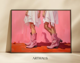 Pink Cowgirl Boots Art Print, Retro Western Decor (Digital Download)