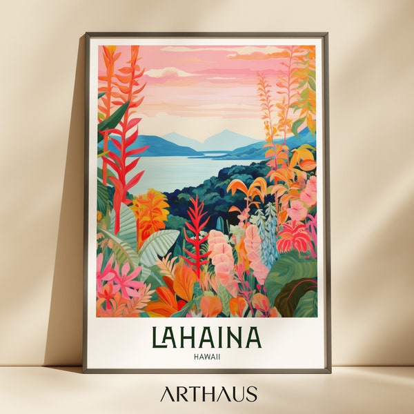 Lahaina Maui Travel Poster Retro Wall Art Maximalist Decor Mid Century Modern Wall Art PRINTABLE Digital Download