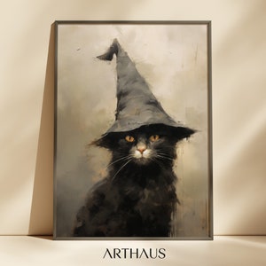 ハロウィン ウォールアート かわいい黒猫 ハロウィン 魔女風 絵画 ヴィンテージ ニュートラル ハロウィン ウォールアート ウィッカ デジタル ダウンロード