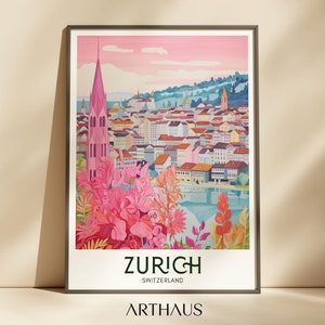 Poster di viaggio vintage di Zurigo, decorazione murale della Svizzera (download digitale)