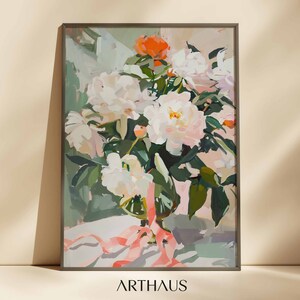 Pink Peonies Painting Coquette Vintage Print Farmhouse Wall Decor Ribbon Wall Art Living Room Art Digital Download PRINTABLE
