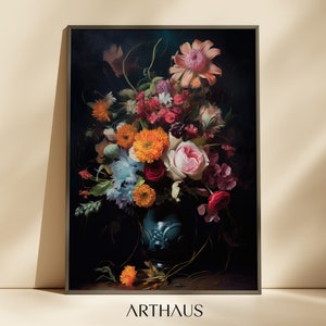 Moody Vintage Printable Flower Art Dark & Moody Floral Still Life Oil Painting Printable Digital Art Instant Download