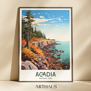 PRINTABLE Acadia National Park Poster Landscape Wall Art National Park Prints Hiker Gift Travel Print Maximalist Decor Colorful Artwork