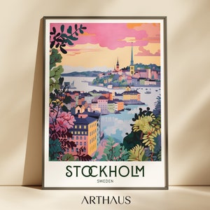 Stockholm Travel Poster Sweden Posters Swedish Art Maximalist Home Decor Europe Prints Stockholm Sweden Retro Travel Print Digital Download